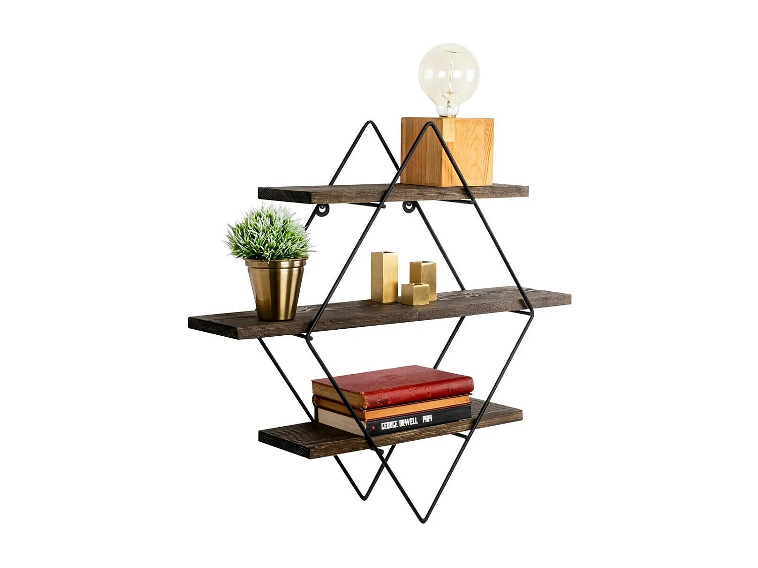 Etagère décorative noire losange décor bois foncé JENA