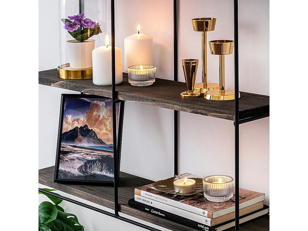 Étagère cube noire 3 plateaux décor bois foncé JENA