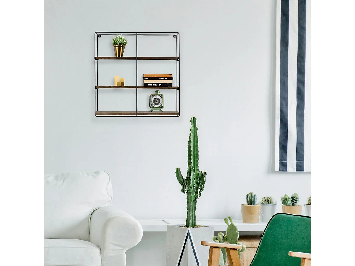 Étagère cube noire 3 plateaux décor bois foncé JENA