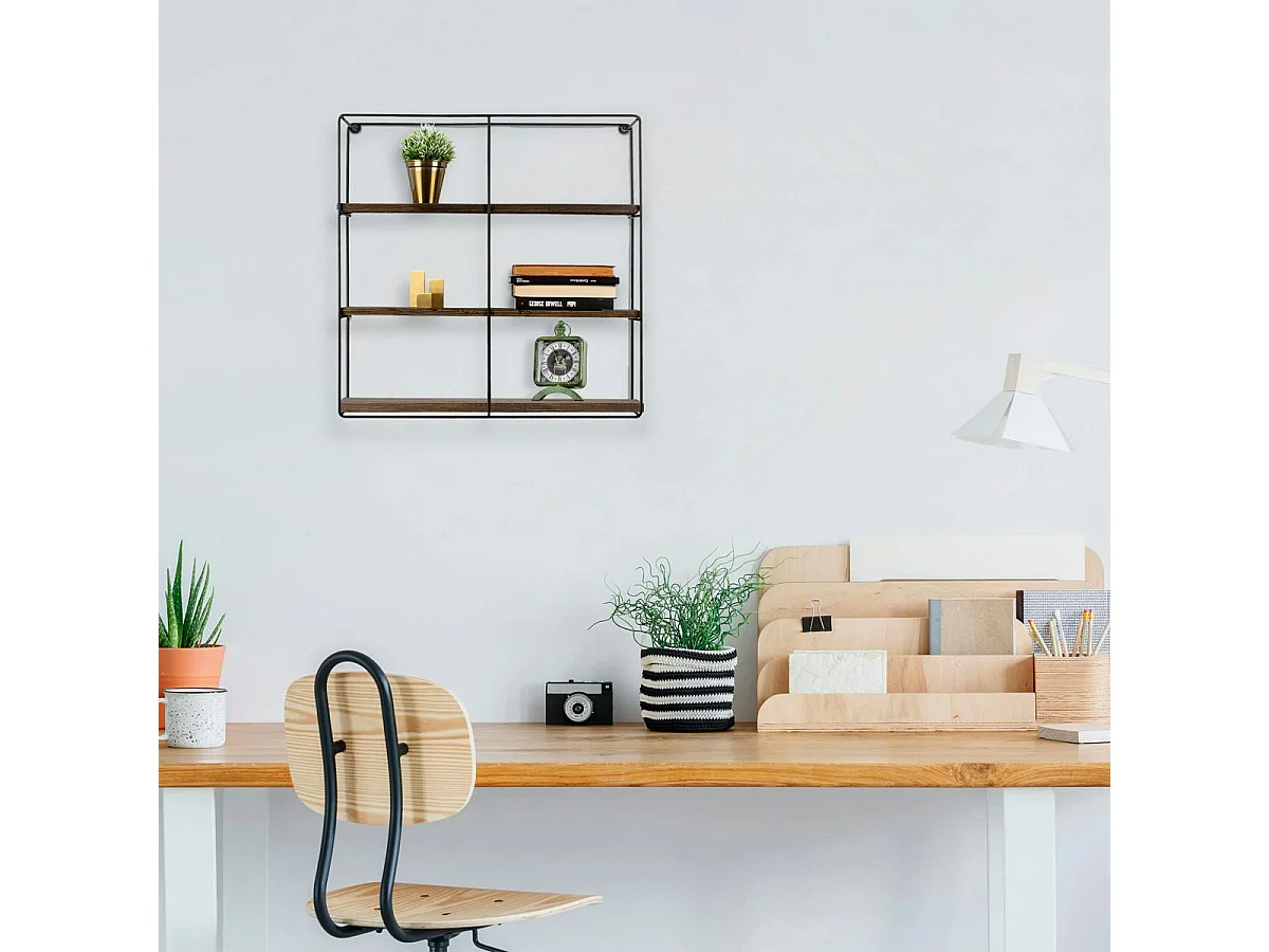 Étagère cube noire 3 plateaux décor bois foncé JENA