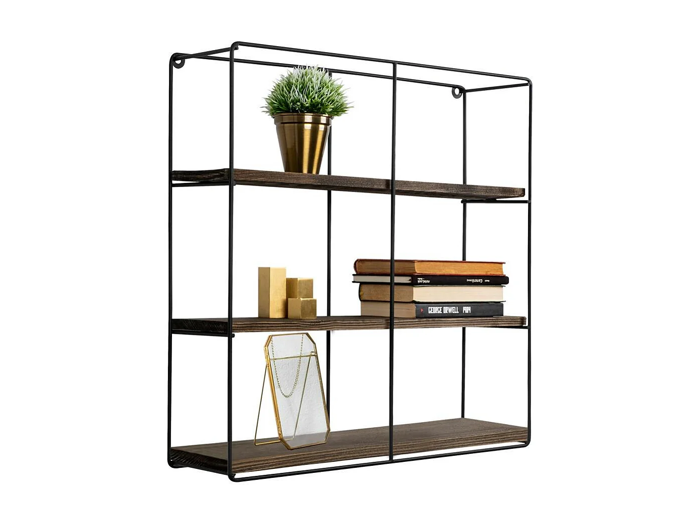 Étagère cube noire 3 plateaux décor bois foncé JENA