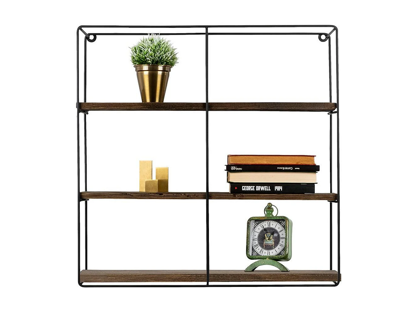 Étagère cube noire 3 plateaux décor bois foncé JENA