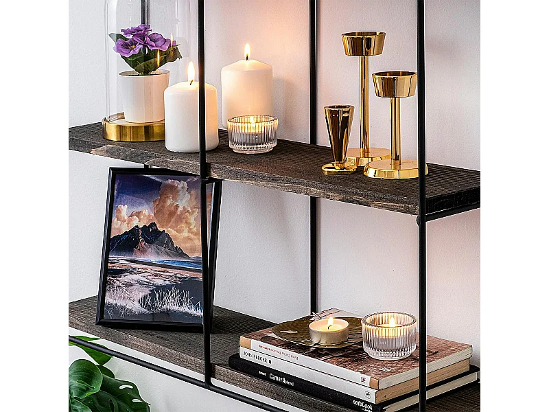 Étagère cube noire 3 plateaux décor bois foncé JENA