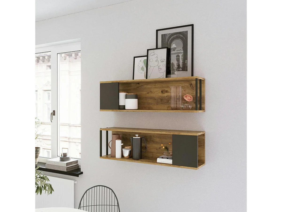 Etagère niche décor bois et détail gris (lot de 2) MARFA