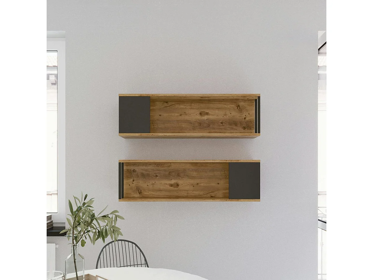 Etagère niche décor bois et détail gris (lot de 2) MARFA