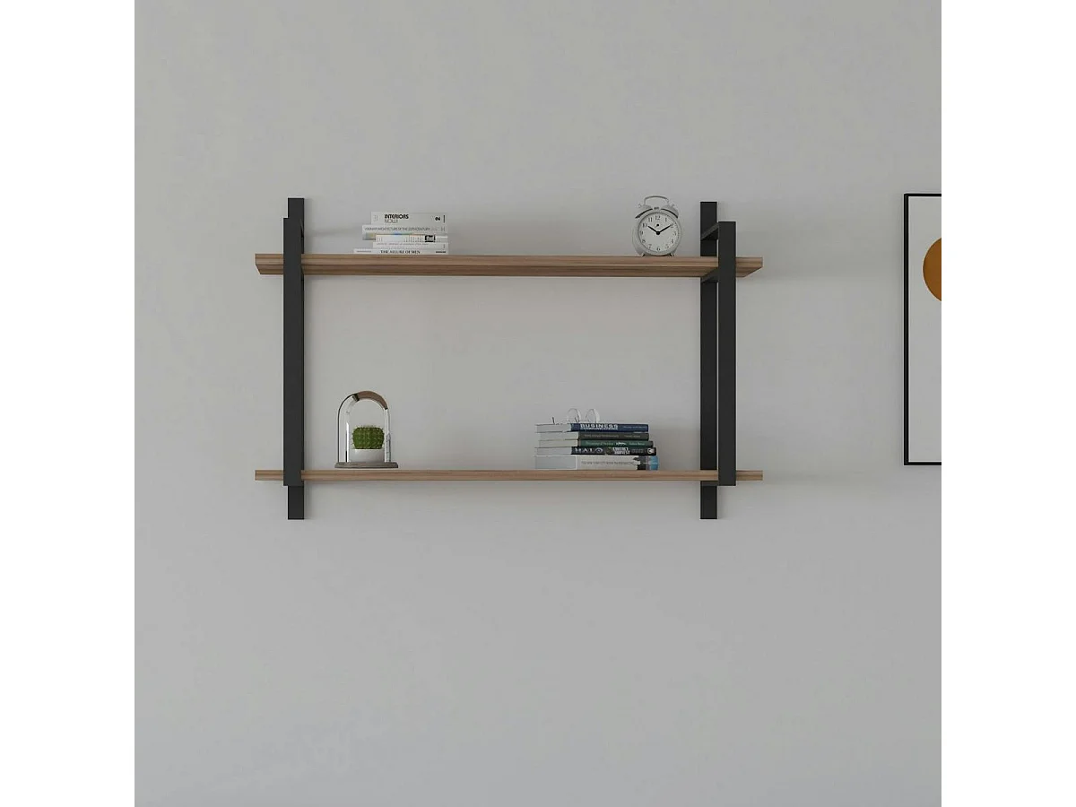 Étagère moderne décor bois 2 plateaux à cadres métal JENA