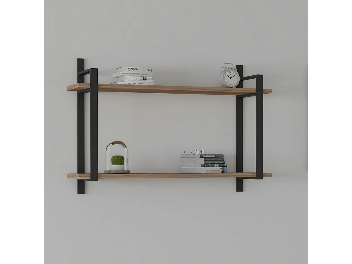 Étagère moderne décor bois 2 plateaux à cadres métal JENA