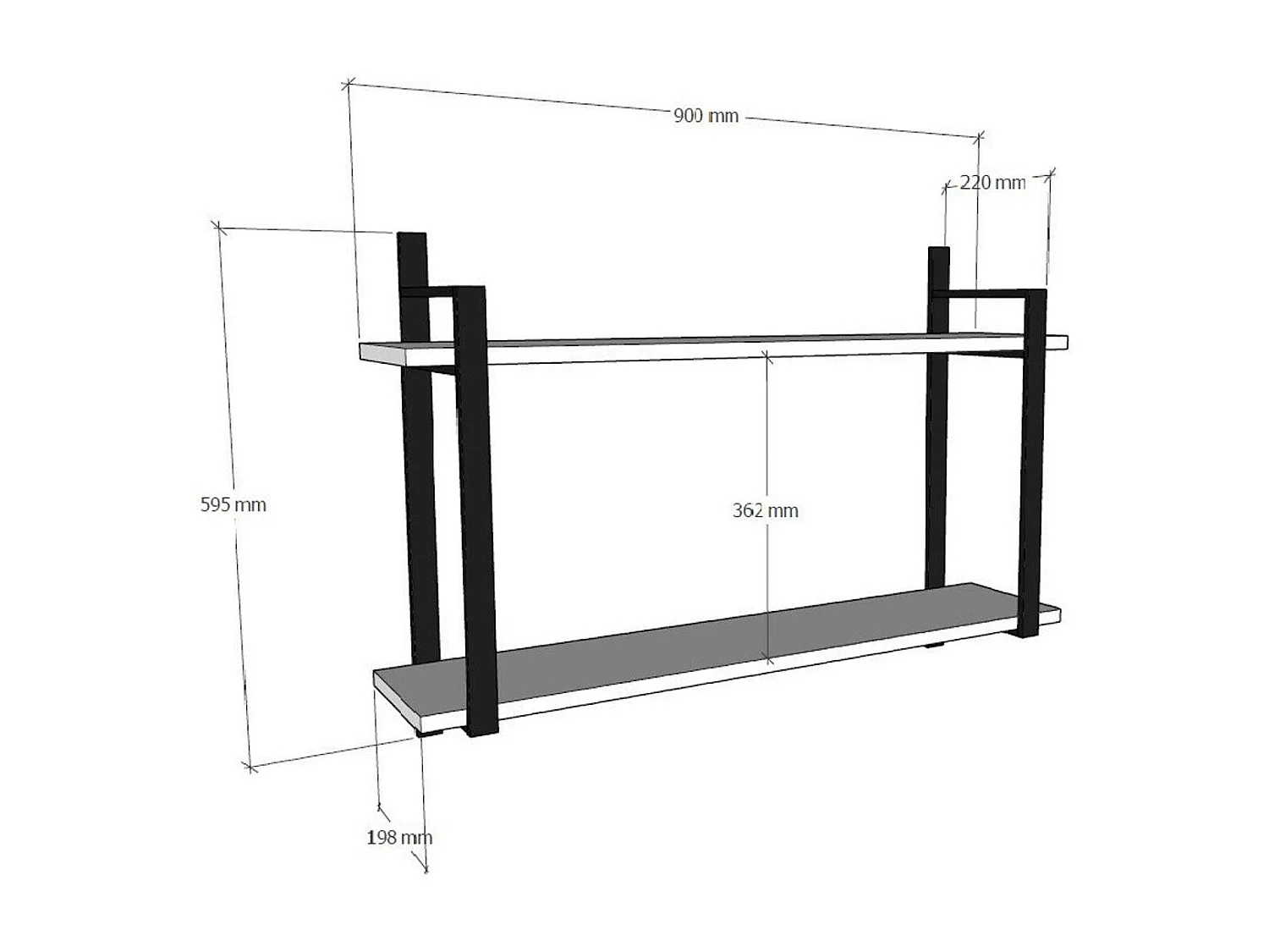 Étagère moderne décor bois 2 plateaux à cadres métal JENA