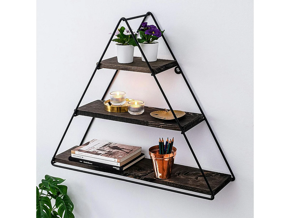Etagère noire décorative triangle décor bois foncé JENA
