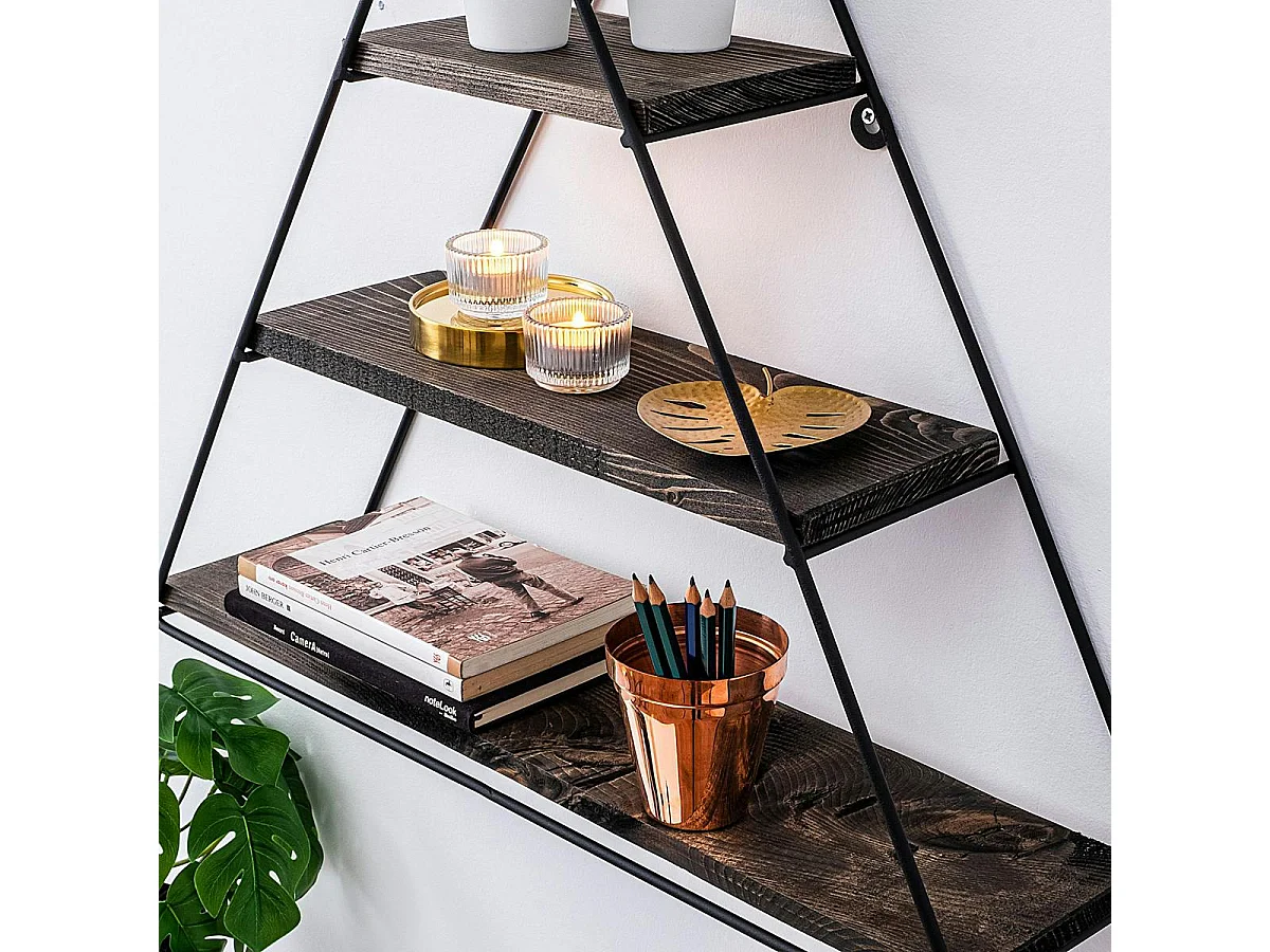 Etagère noire décorative triangle décor bois foncé JENA