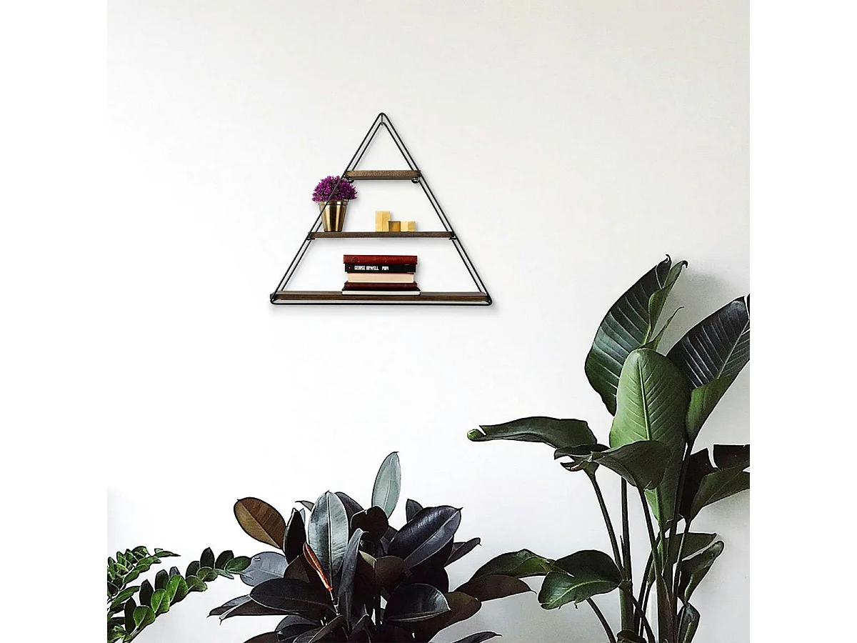 Etagère noire décorative triangle décor bois foncé JENA