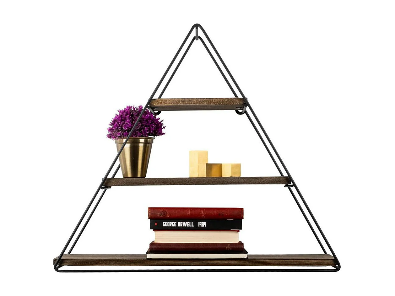 Etagère noire décorative triangle décor bois foncé JENA
