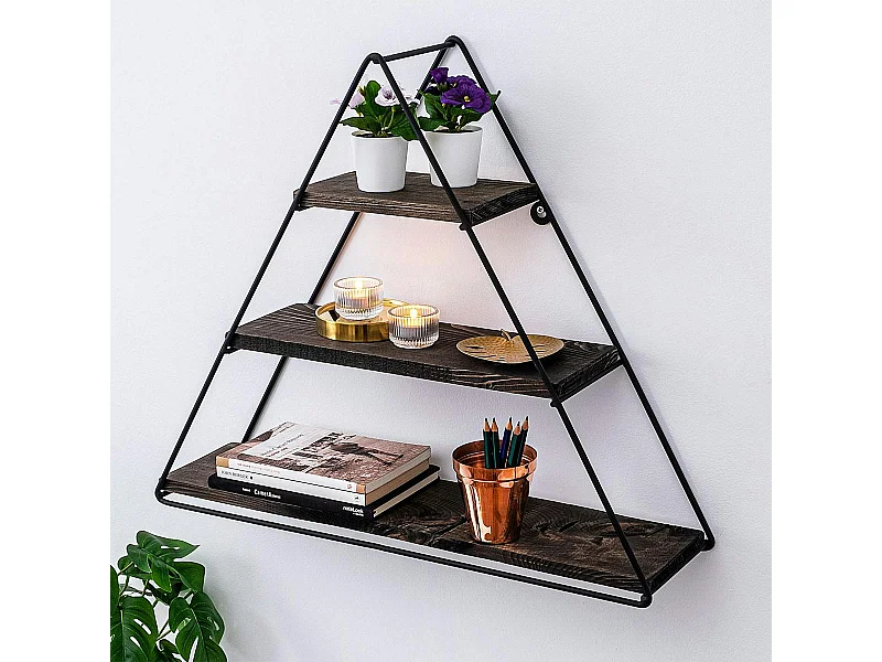 Etagère noire décorative triangle décor bois foncé JENA
