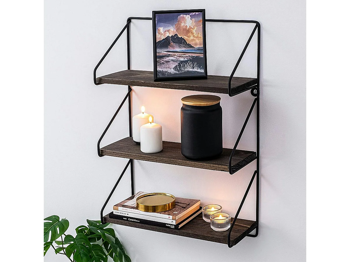Petite étagère noire décorative décor bois foncé JENA