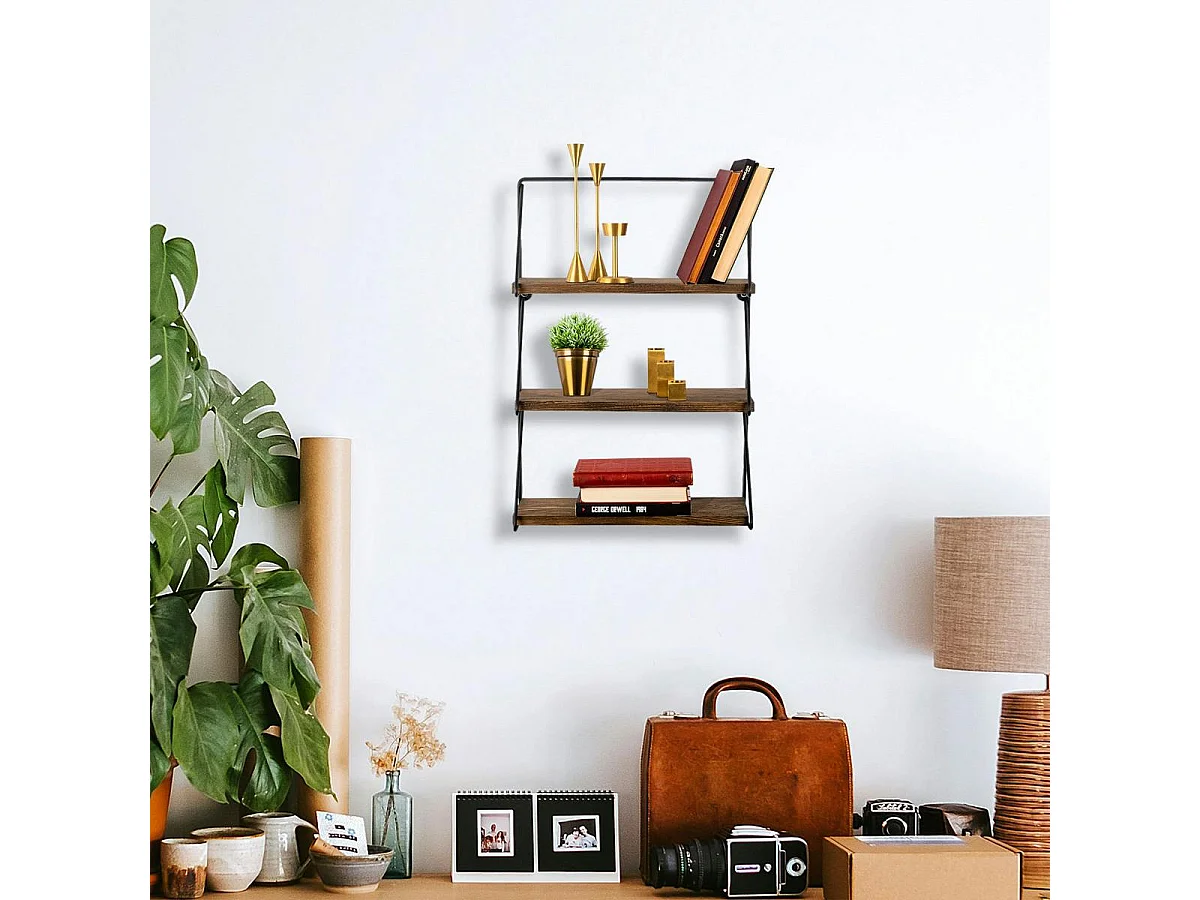 Petite étagère noire décorative décor bois foncé JENA
