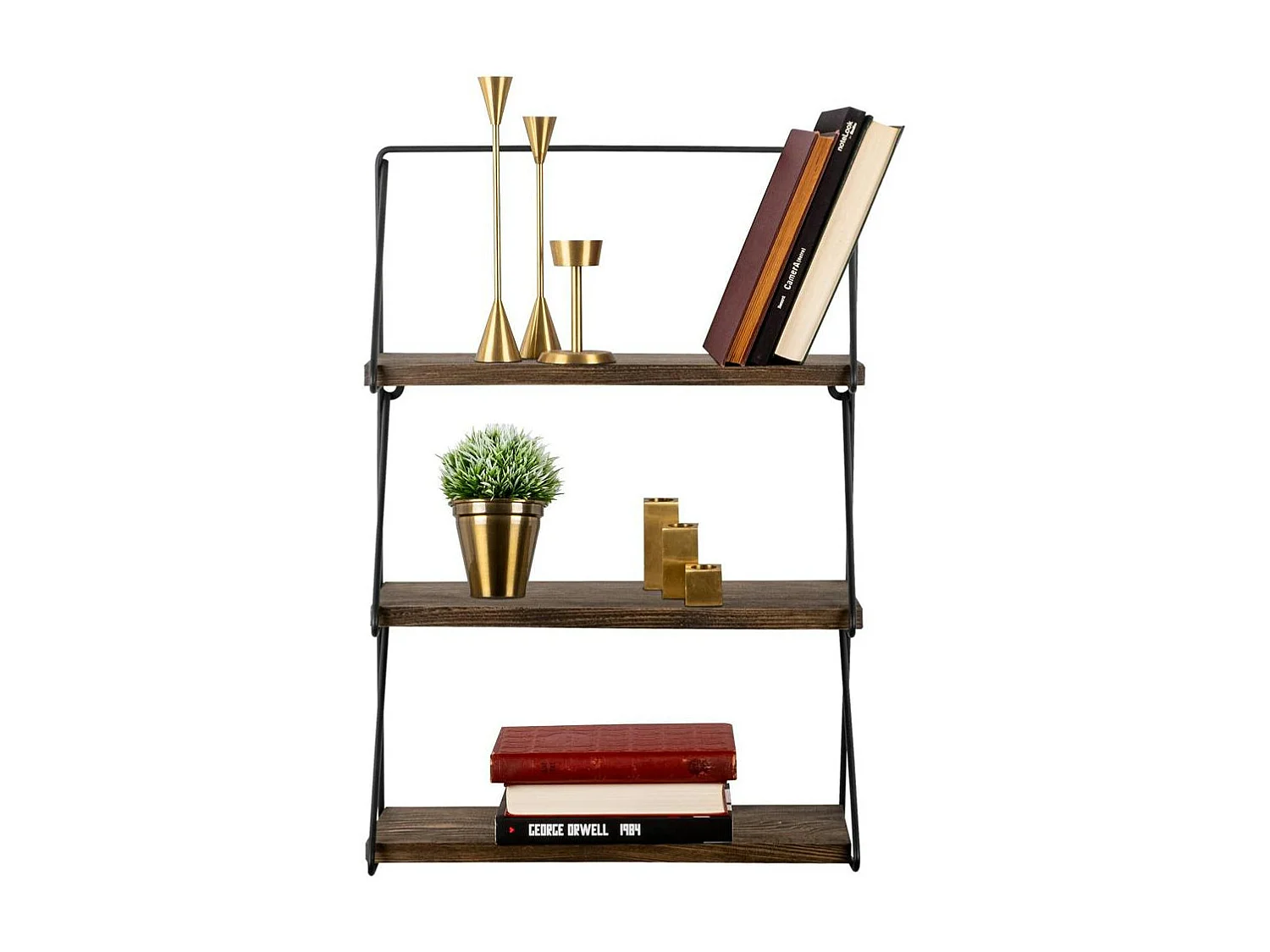 Petite étagère noire décorative décor bois foncé JENA