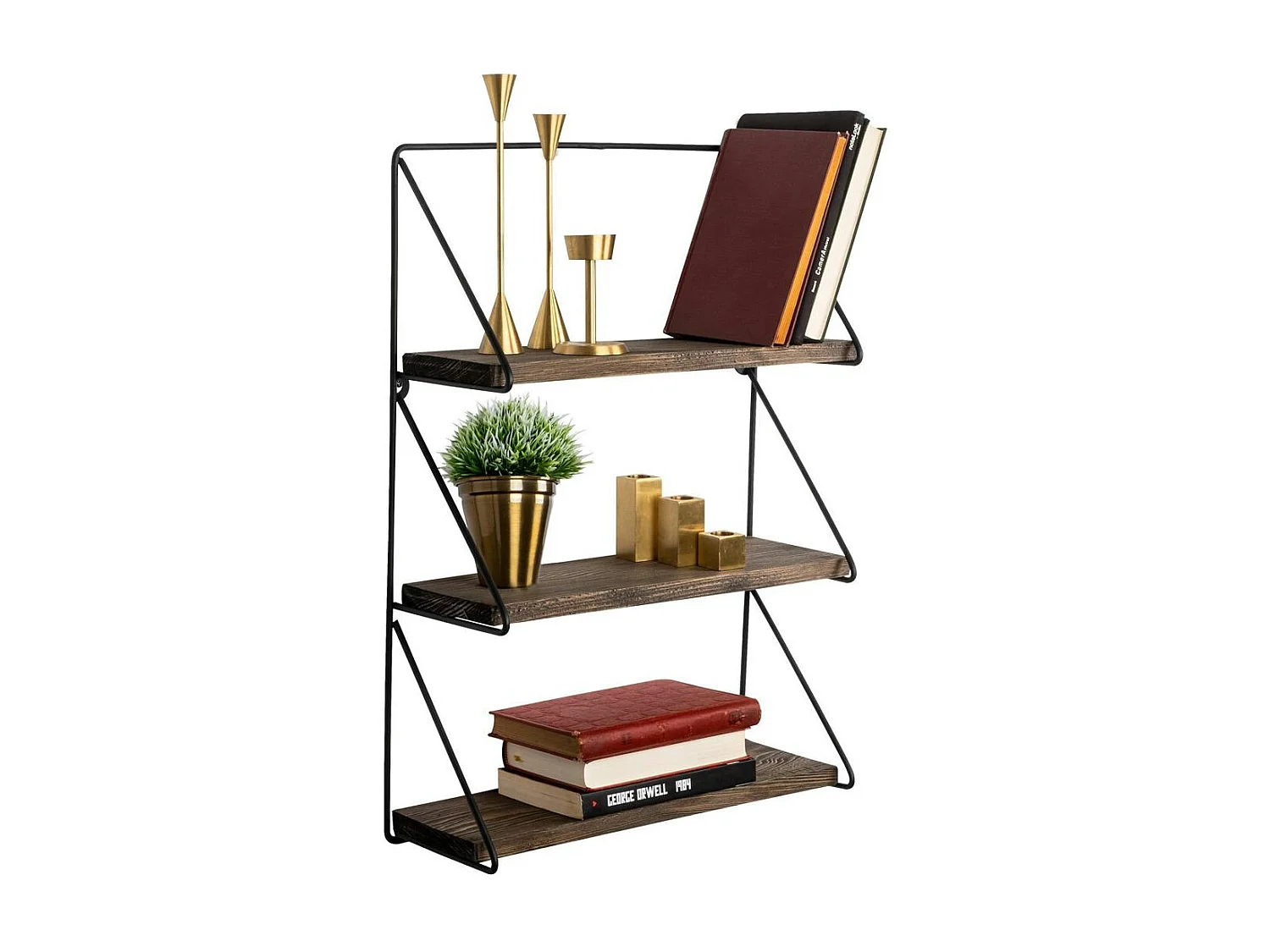 Petite étagère noire décorative décor bois foncé JENA