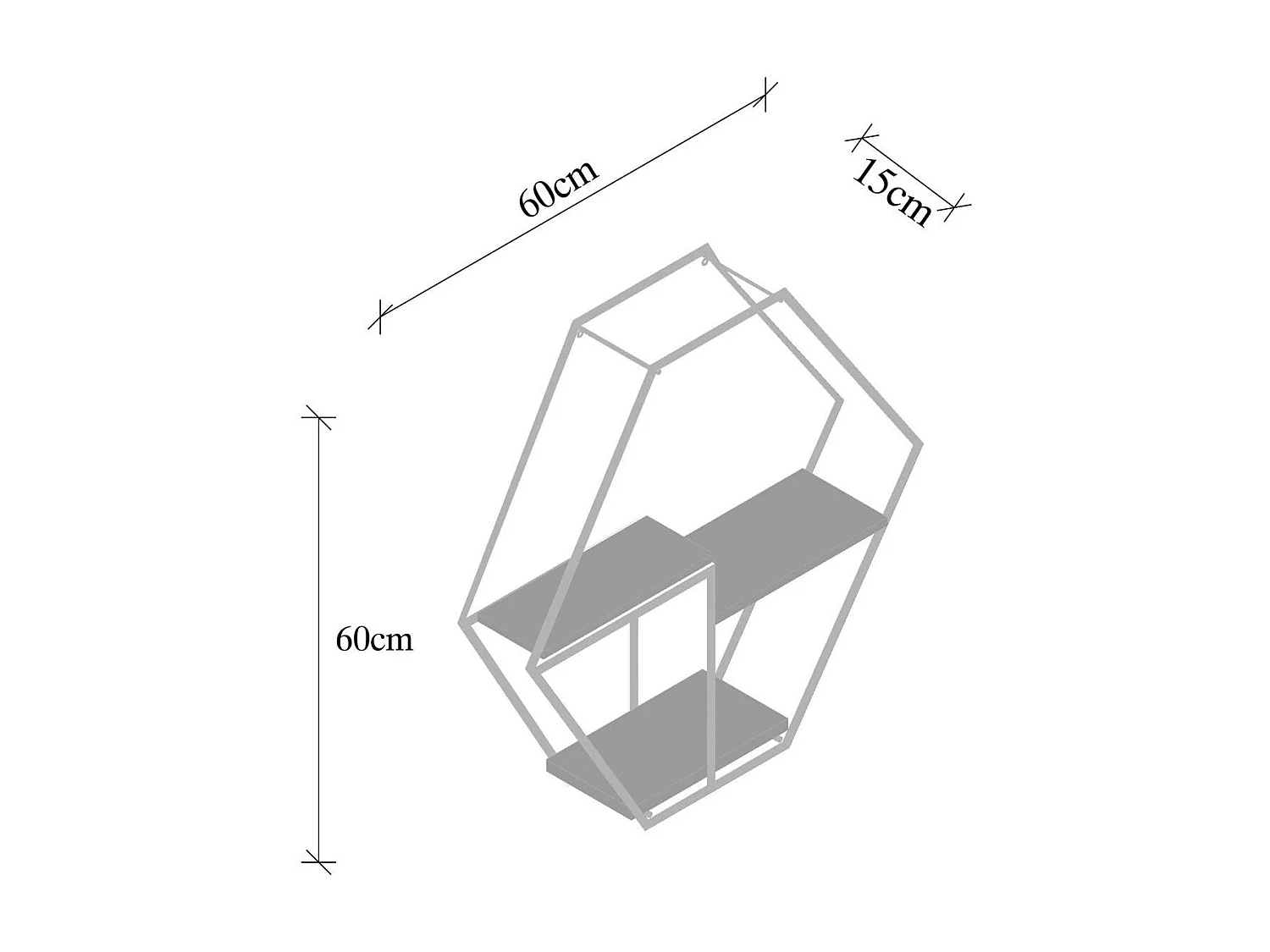 Étagère noire décorative hexagone décor bois foncé JENA