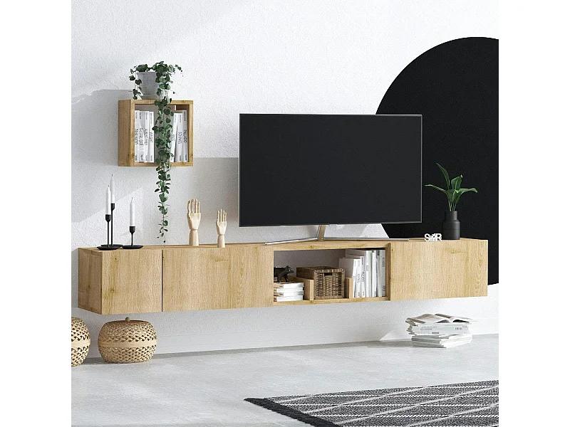 Meuble TV suspendu scandinave et étagère cube assortie MARFA