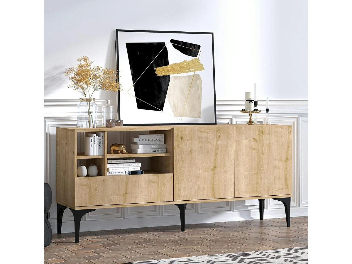 Buffet scandinave 2 portes décor bois clair UMEA