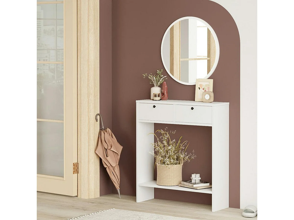 Console d'entrée blanche compacte et miroir assorti MARFA