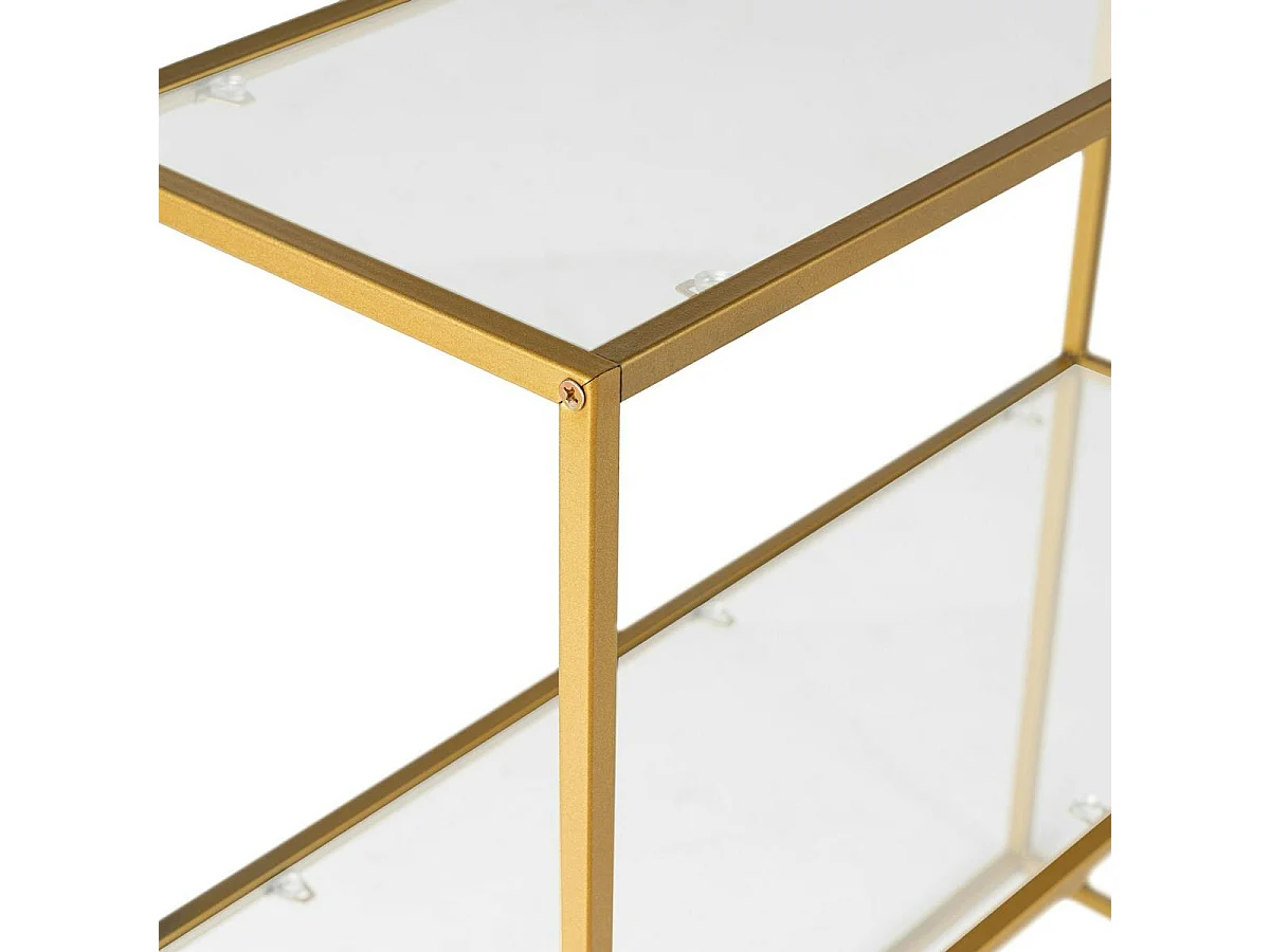 Console d’entrée en verre 2 plateaux structure dorée TULUM