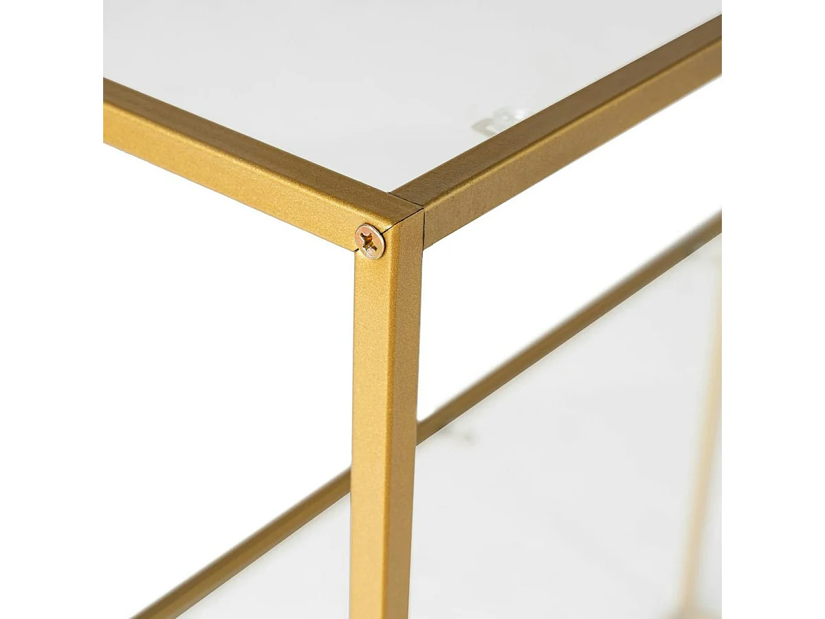 Console d’entrée en verre 2 plateaux structure dorée TULUM