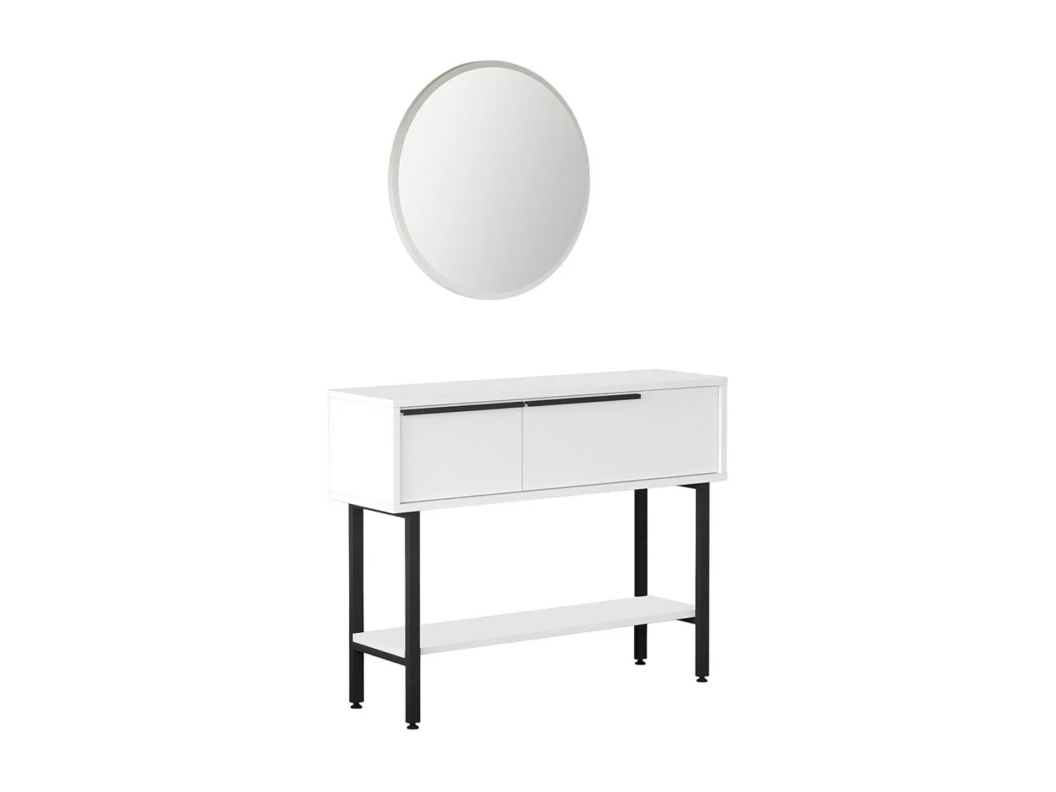 Console d'entrée moderne noir et blanc et miroir rond JENA
