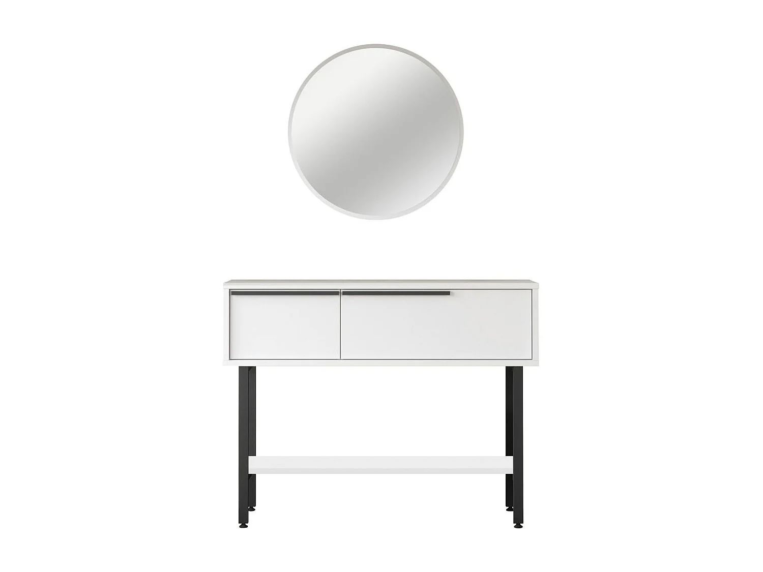 Console d'entrée moderne noir et blanc et miroir rond JENA