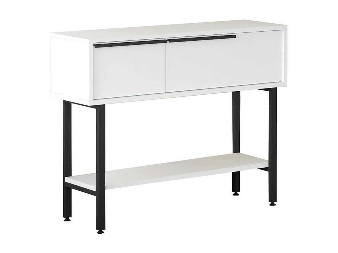 Console d'entrée moderne noir et blanc et miroir rond JENA