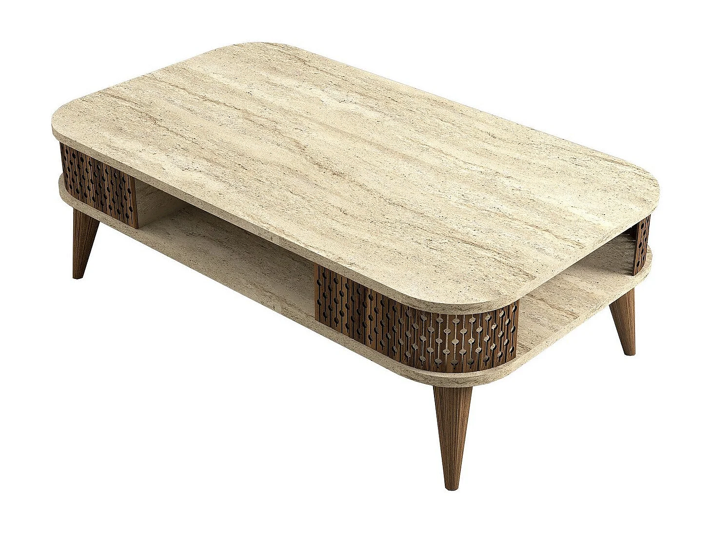 Mesa baja de madera "Eylul" - 60 x 105 x 35 cm - Travertino