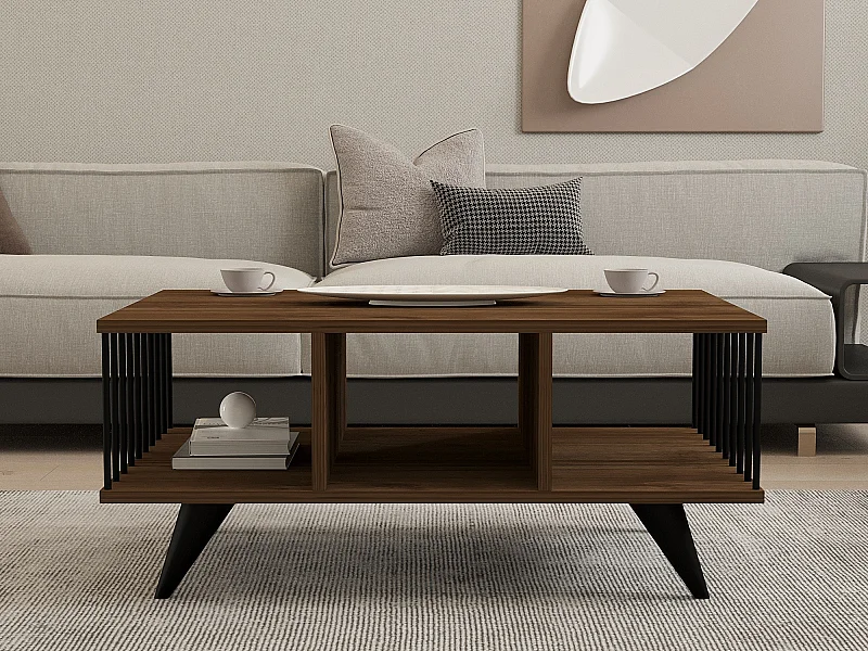 Owalny stolik kawowy 90x60 cm z brązowego drewna bez schowka, elegancki i przyjazny design