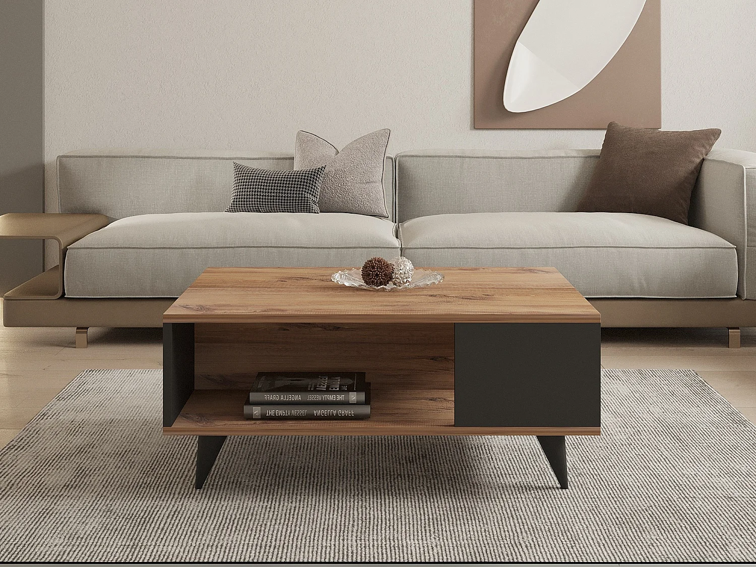 Drewniany stolik kawowy "Yuka" - 90 x 60 x 39 cm - Orzech, Czarny