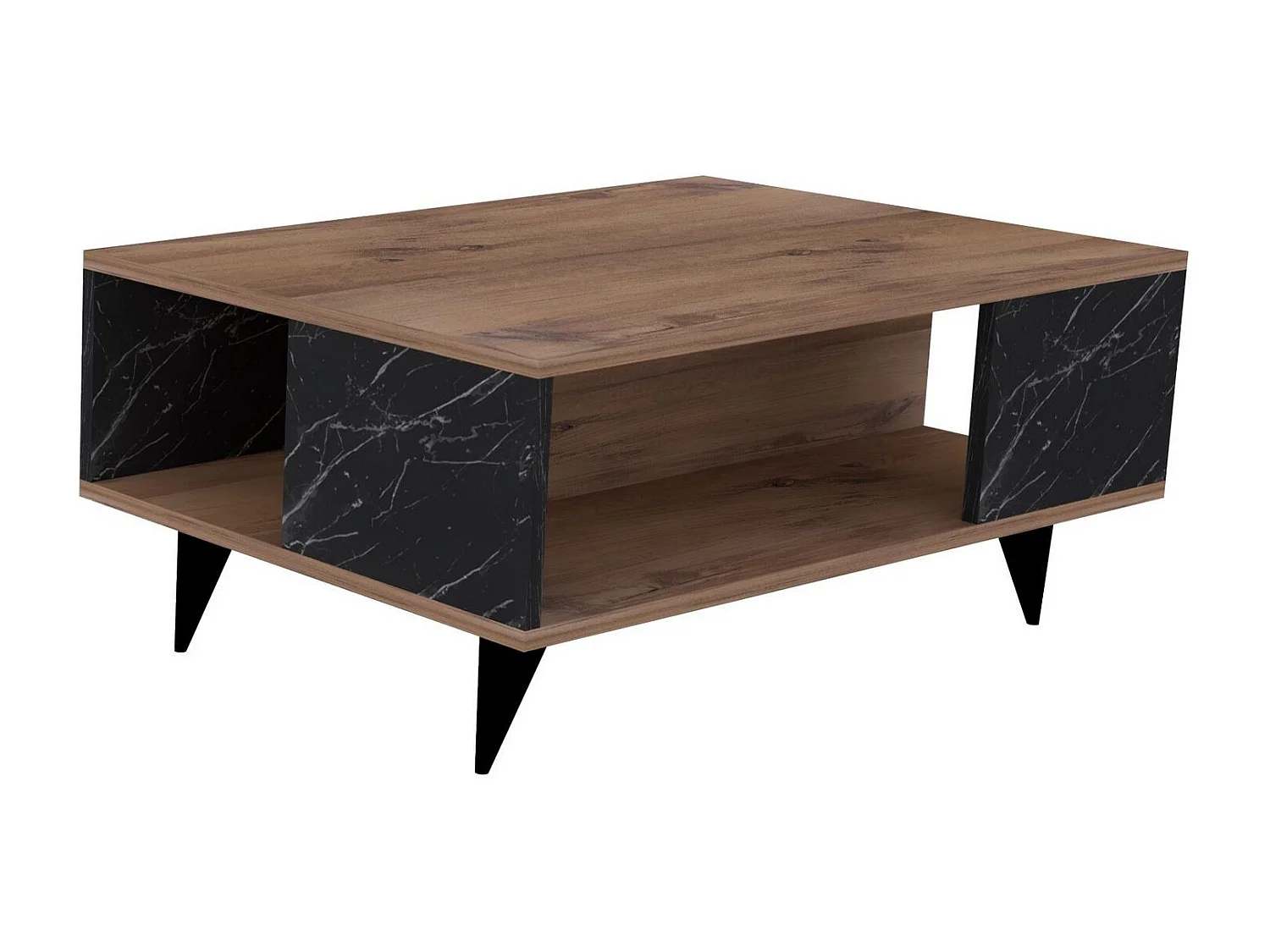 Drewniany stolik kawowy "Yuka" - 90 x 60 x 39 cm - Orzech, Czarny