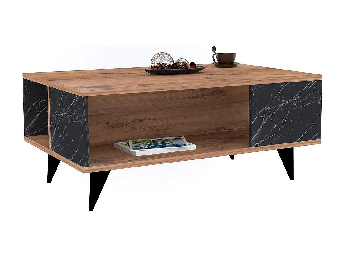 Drewniany stolik kawowy "Yuka" - 90 x 60 x 39 cm - Orzech, Czarny