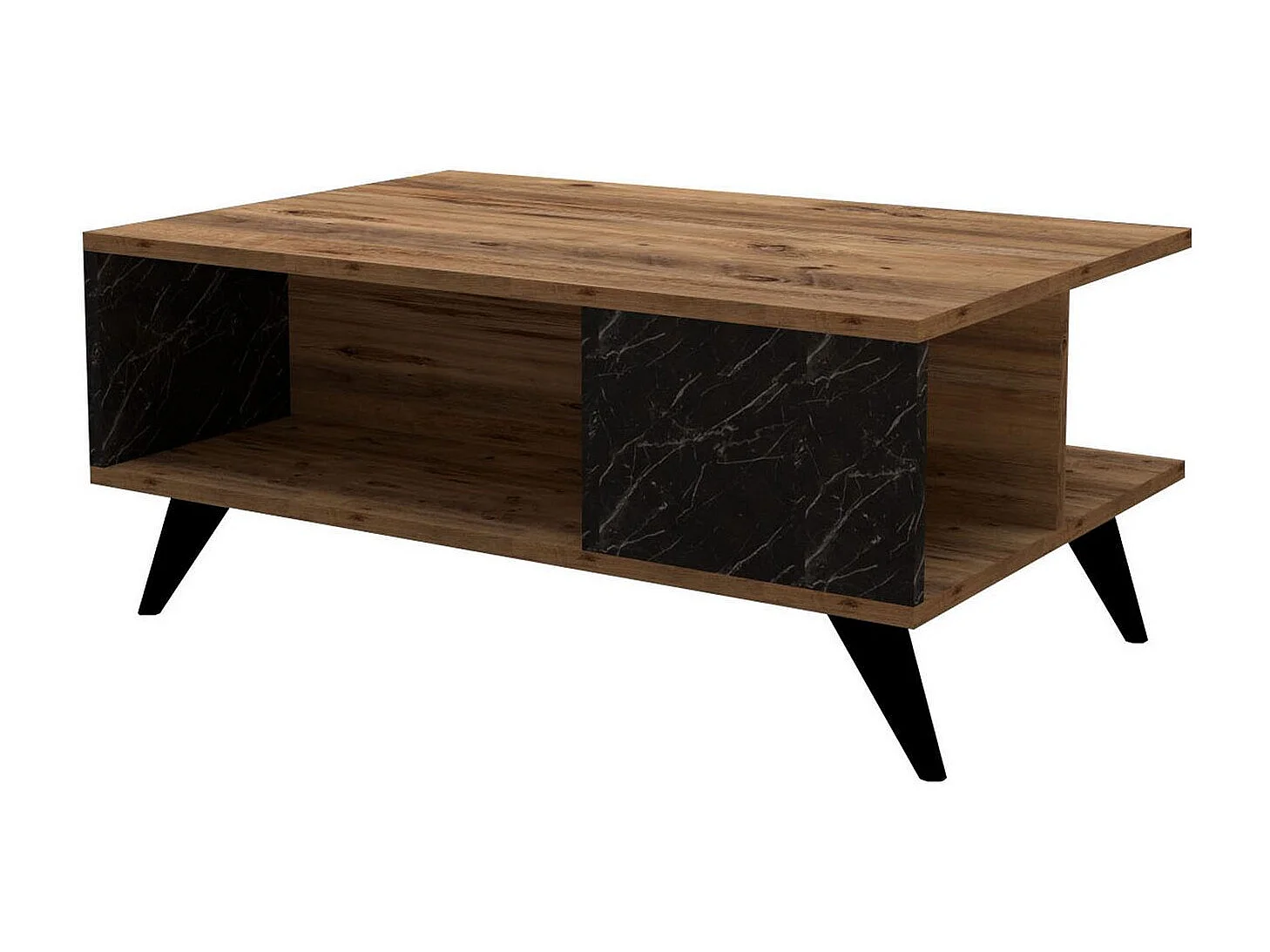 Drewniany stolik kawowy "Yuka" - 90 x 60 x 39 cm - Orzech, Czarny