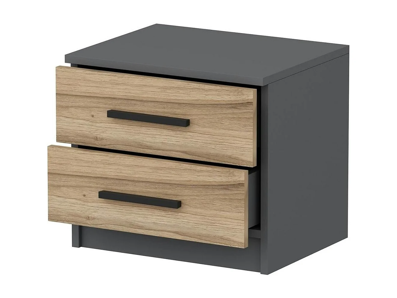 Table de chevet grise 2 tiroirs décor bois MARFA