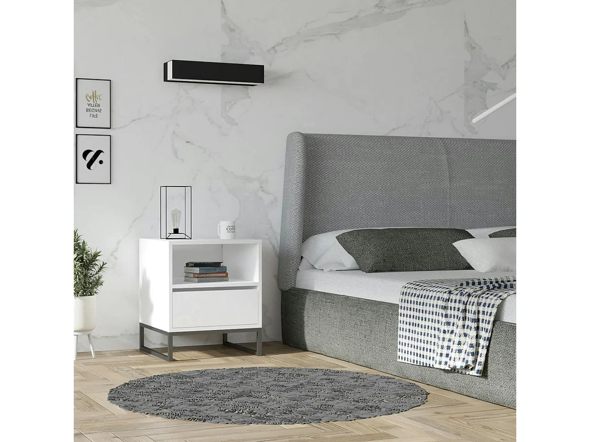 Table de chevet blanche moderne 1 tiroir 1 niche JENA