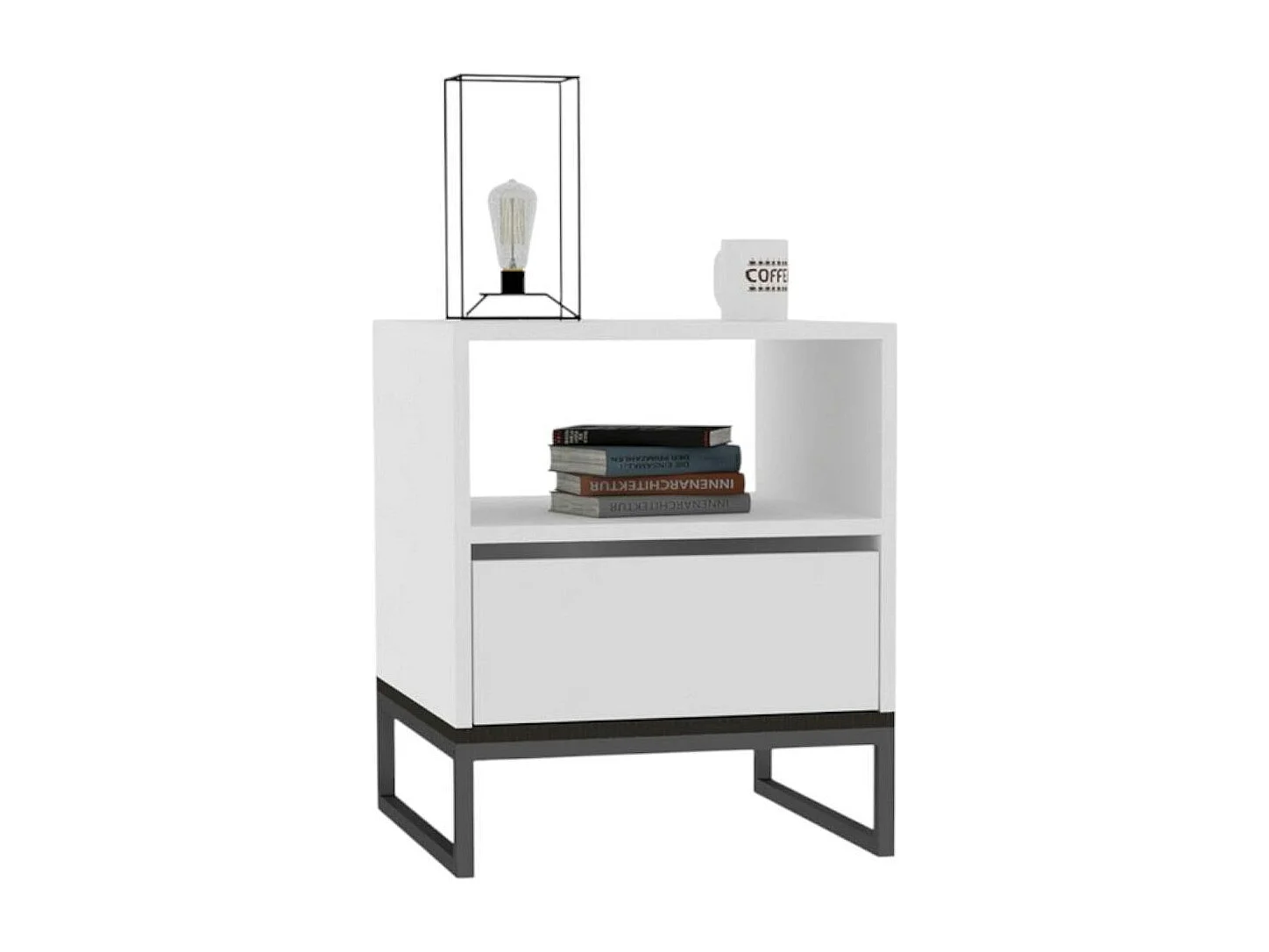 Table de chevet blanche moderne 1 tiroir 1 niche JENA