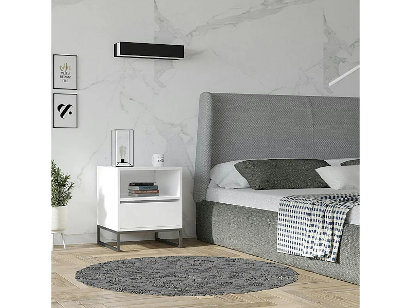 Table de chevet blanche moderne 1 tiroir 1 niche JENA