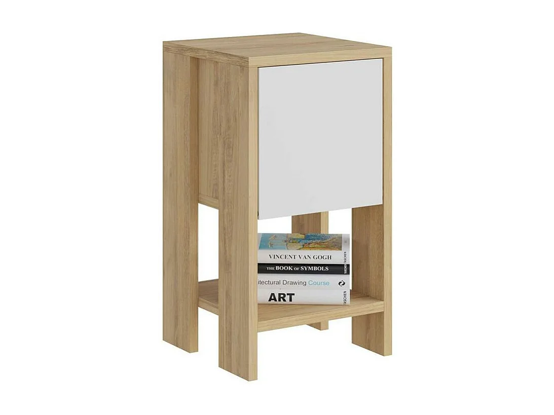 Table de chevet étroite décor bois porte blanche MARFA
