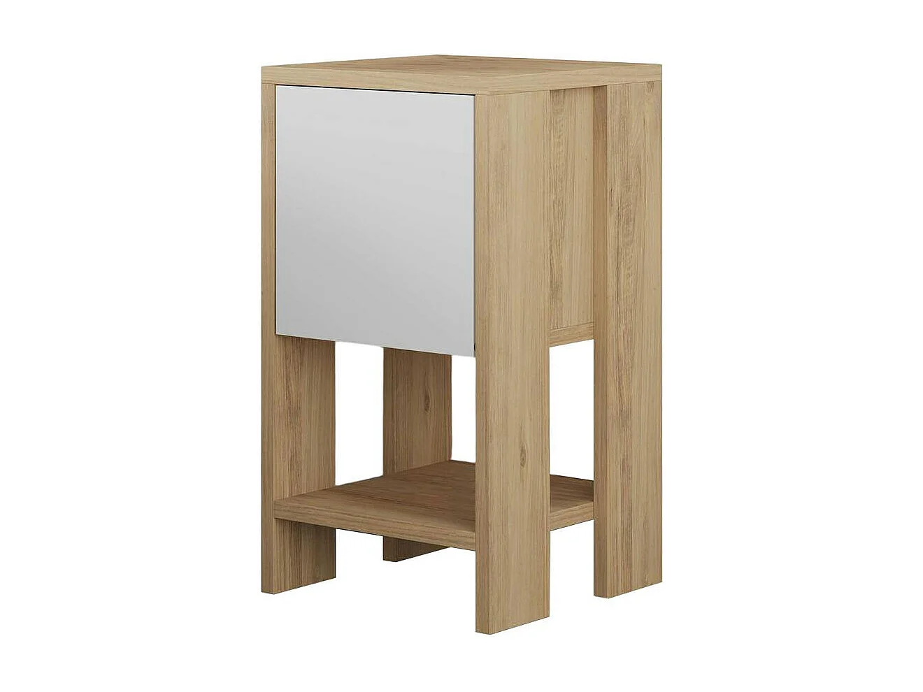 Table de chevet étroite décor bois porte blanche MARFA