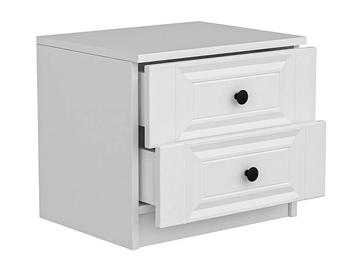 Table de chevet blanche 2 tiroirs avec moulures MARFA