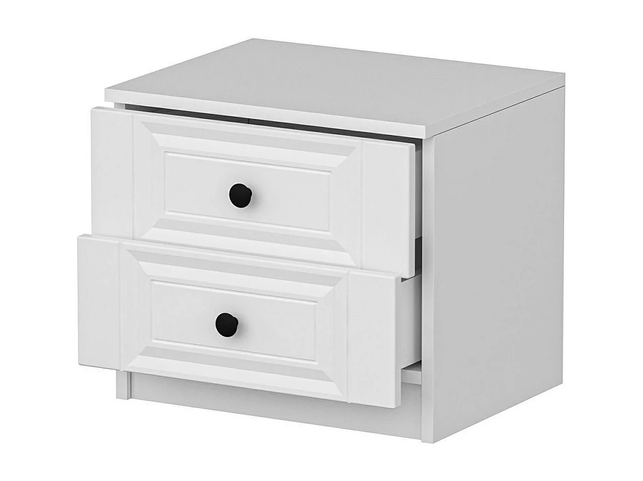 Table de chevet blanche 2 tiroirs avec moulures MARFA