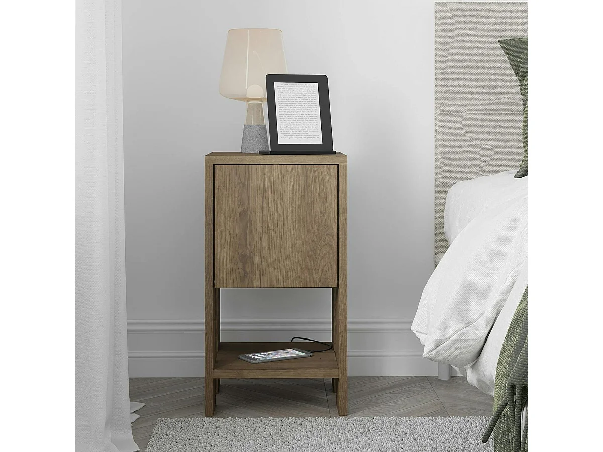 Petite table de chevet décor bois foncé avec rangement MARFA