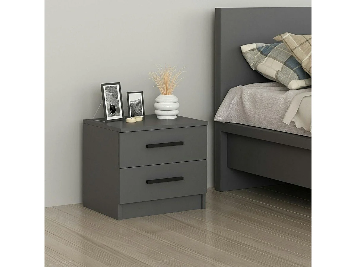 Table de chevet grise 2 tiroirs à poignée baguette MARFA