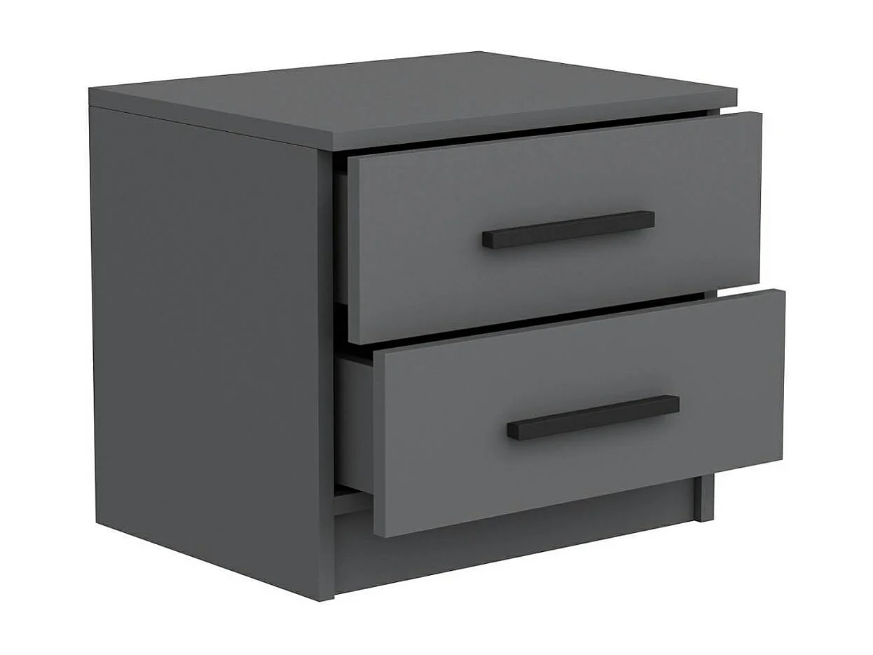 Table de chevet grise 2 tiroirs à poignée baguette MARFA