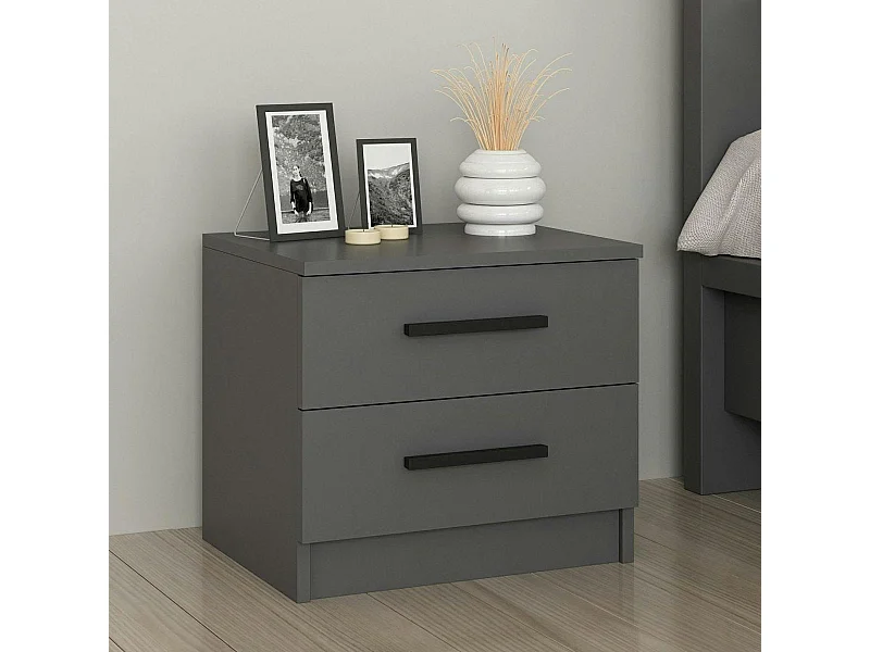 Table de chevet grise 2 tiroirs à poignée baguette MARFA