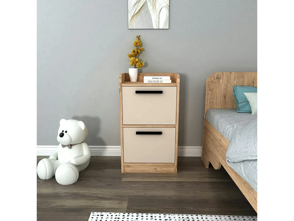 Table de chevet haute 2 portes beiges MARFA