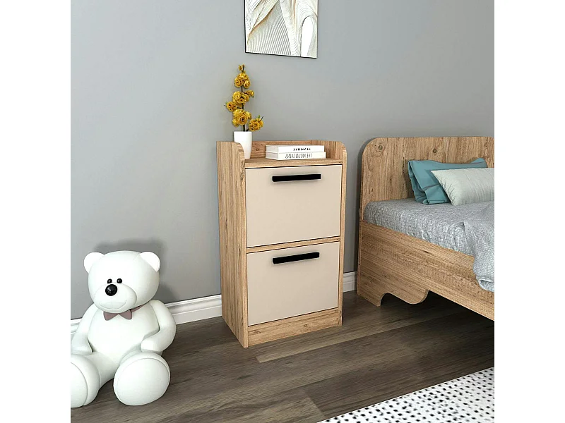 Table de chevet haute 2 portes beiges MARFA